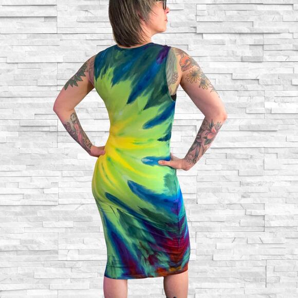 Ice Dyed Bodycon Dress - Tie Dye Tank Rainbow - Spring Summer (Women's Medium) - Picture 2 of 11